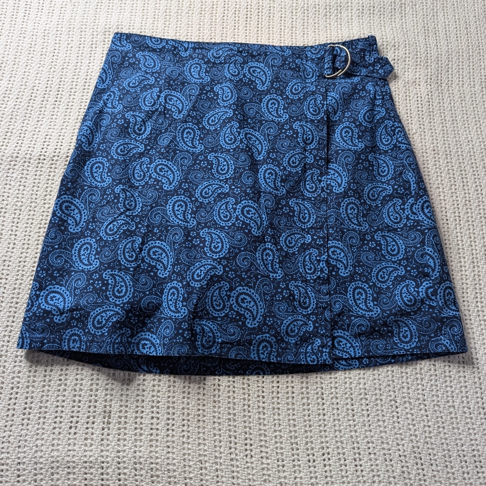 French Laundry Women's Mini Skort Size 6 Blue Paisley Belted Wrap EUC